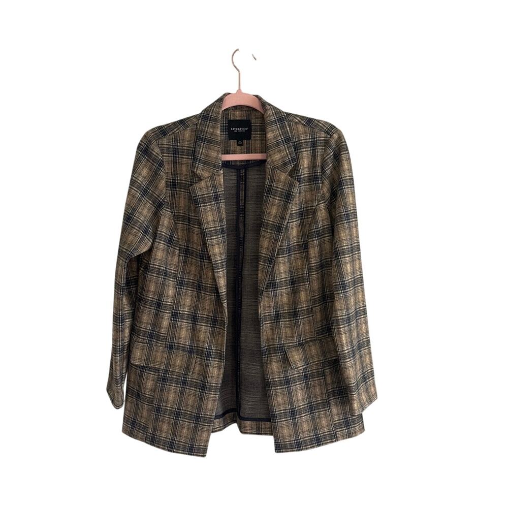 Liverpool Los Angeles Plaid Boyfriend Blazer Blue Beige Women’s Size S Classic